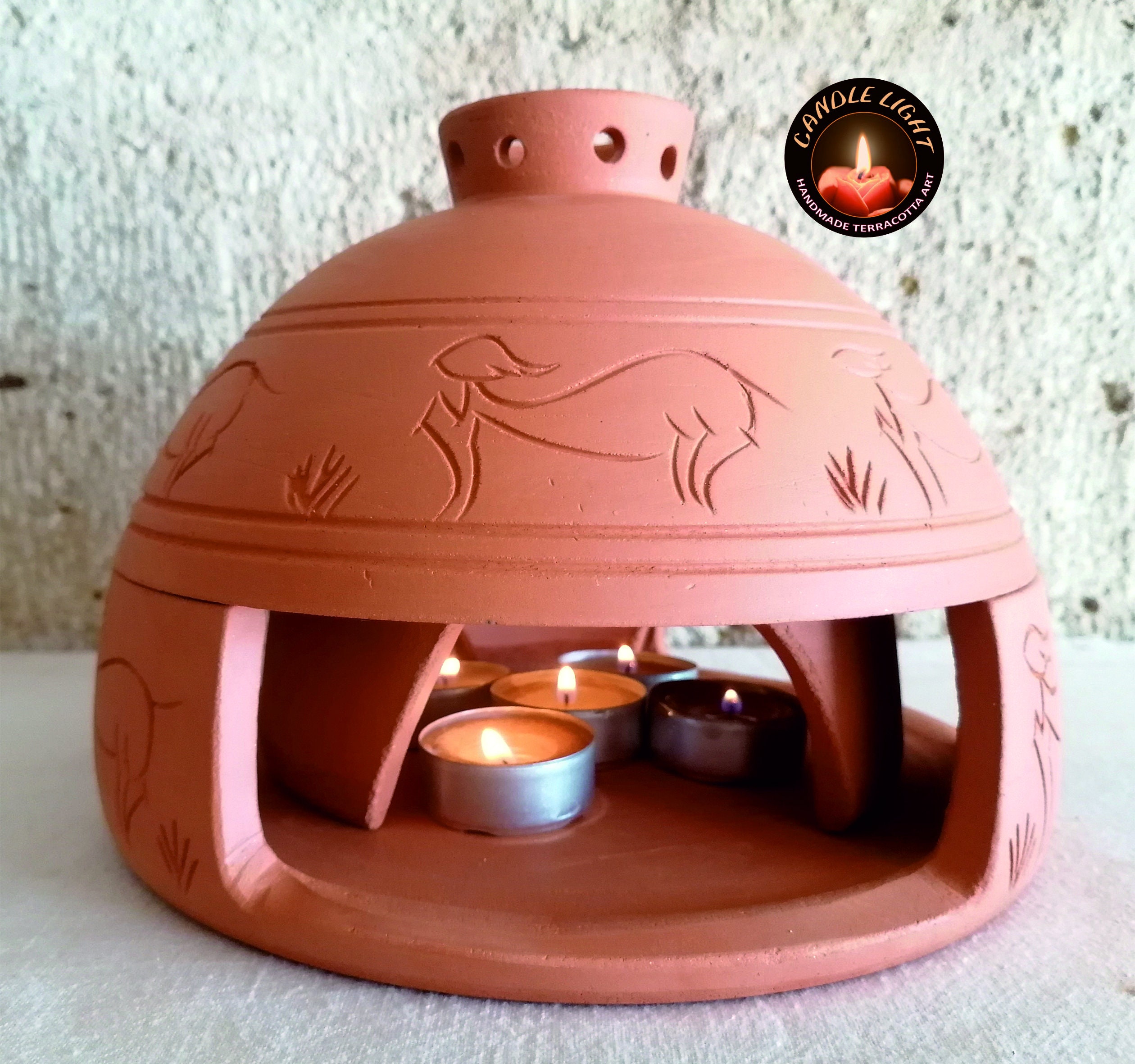 Handcrafted Ceramic White Dimpled Boiler With Candle Stove - MASU