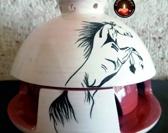 Glazed and Patterned Ceramic Tealight Candle Warmer and Incense Bowl, Handmade from Red Pottery Clay 8.6 inches,