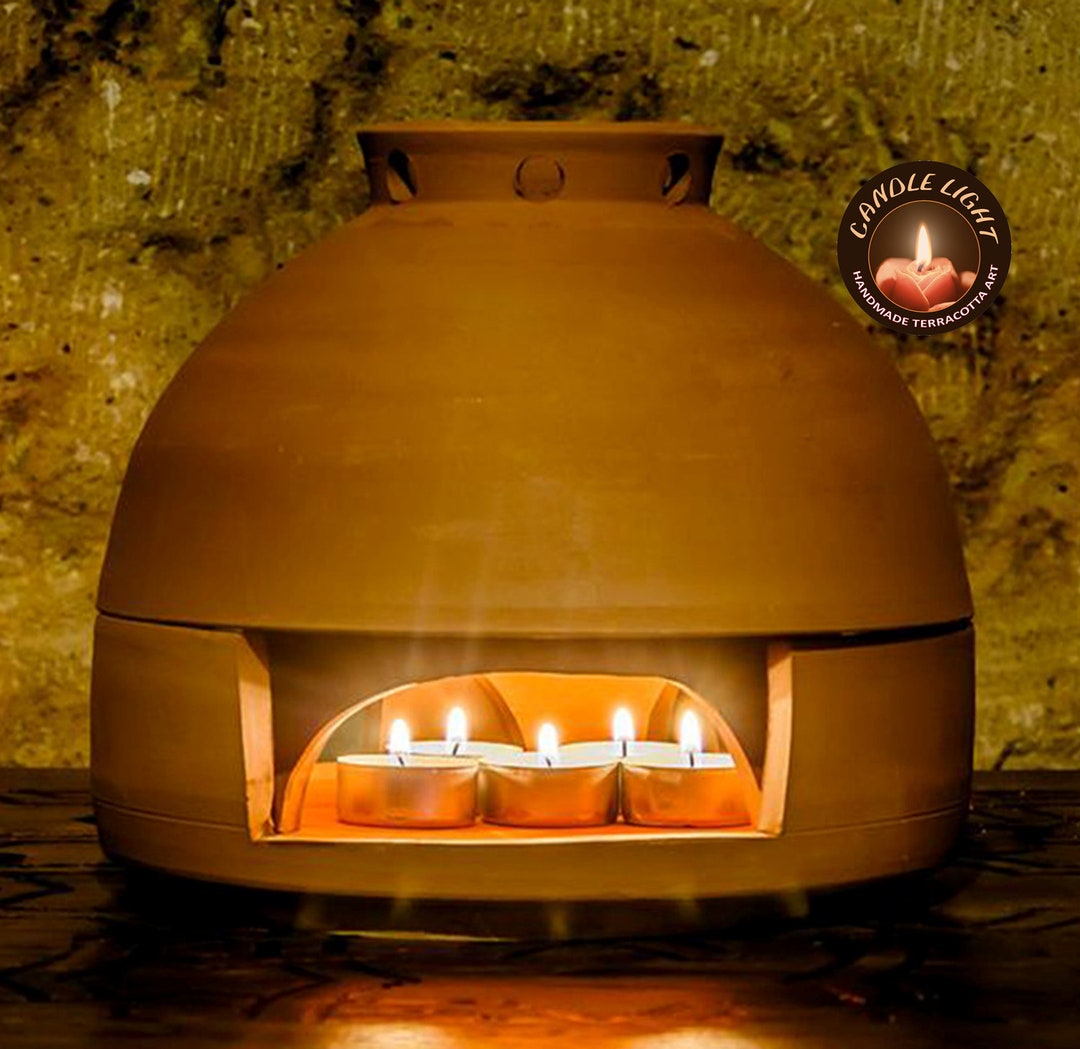 Candle Heater and Censer Natural 8,6 Inch., Baked Clay Candle Heater and Censer Natural 8,6 Inch., Baked Clay