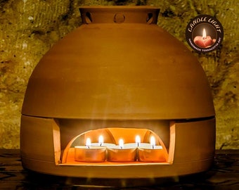 Ceramic Tealight Candle Heater & Incense Burner: Red Clay Design (8.6" Base)