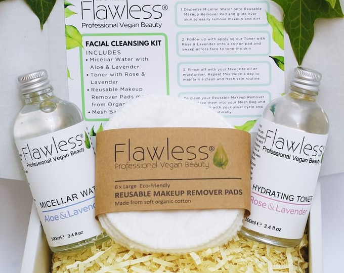 Zero Waste Facial Cleansing Kit. Vegan Skincare Pamper Box, Eco Friendly, Cruelty Free