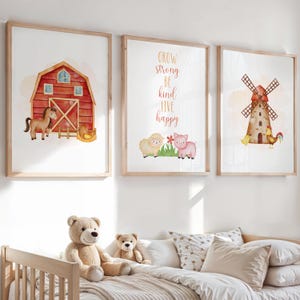 Kids Farm Animals Wall Art, Watercolor Farm Windmill  Nursery Decor, Horse & Sheep Farmhouse Prints,  Nursery Prints Digital Download