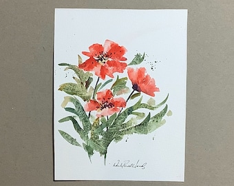 Original hand painted watercolour   'Poppies'