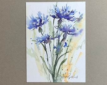 Original hand painted watercolour   'Cornflower'