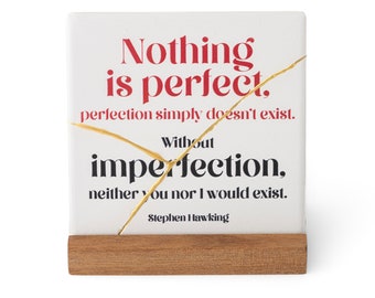 Ceramic Tile with inspirational quote - Acacia wooden holder