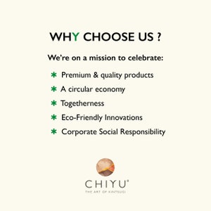 May include: Cream-colored graphic with the text "WHY CHOOSE US?" in green. The text lists the company's mission: premium products, a circular economy, togetherness, eco-friendly innovations, and corporate social responsibility. The logo is at the bottom.