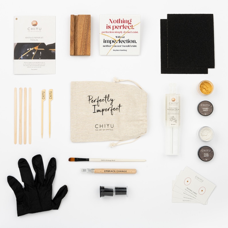 Kintsugi repair set gold and silver with all tools