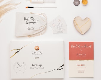 Kintsugi Repair Kit - Ceramic Heart - Golden glue - Kintsugi gift