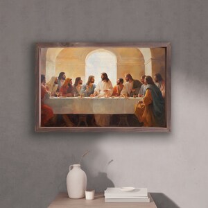 Last Supper Framed Art Print | Faith-based Art | Jesus and Disciples | Bible Scene | Last Supper | Religious Art | 24x16 Framed Wall Decor