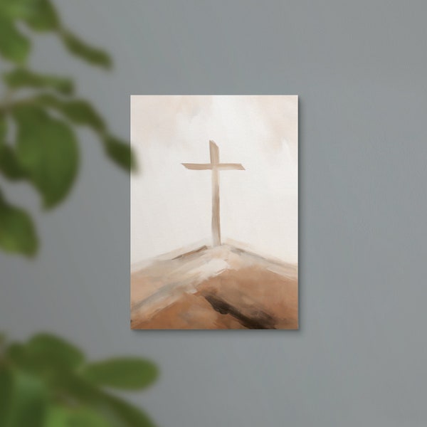 Single Cross Canvas Print | Faith-based Art | Simple Design | Calvary Scene | Religious Art | 5x7 Small Canvas Sign | Easter Decor