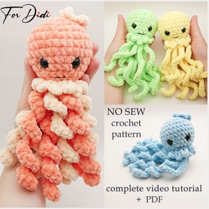 OCTOPUS no sew crochet pattern PDF and complete video tutorial.   -Octopus Umiko-