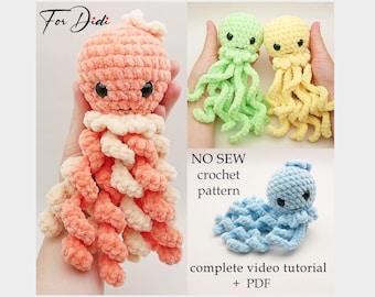 OCTOPUS no sew Häkelanleitung PDF und komplette Videoanleitung.   -Oktopus Umiko-