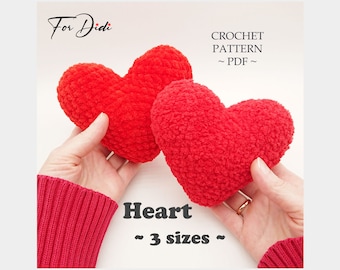 Crochet plush HEART pattern. 3 sizes. Valentine's Day Heart. Crochet Valentines heart. Amigurumi heart. Crochet pattern for beginners.