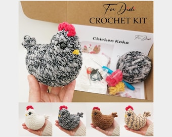 Huhn HÄKELSET. Plüsch Huhn Häkelanleitung, Materialien und Zubehör. In verschiedenen Farben erhältlich. Einfaches Häkel-DIY-Kit für Anfänger.