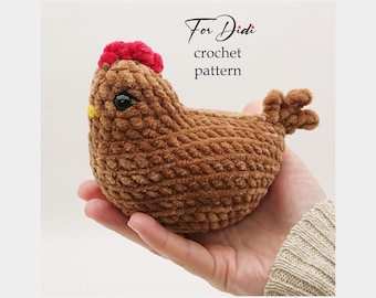 Pluche KIP-haakpatroon. Gehaakt amigurumi-patroon kip zonder naaien pdf. Haakpatroon boerderijdieren amigurumi. Gehaakte minikippen.