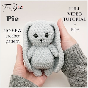 Plush little BUNNY NO SEW crochet pattern. Video Tutorial. Small amigurumi no sew quick pattern. Plush rabbit. Crochet bunny for beginners.