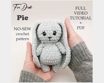 Plush little BUNNY NO SEW crochet pattern. Video Tutorial. Small amigurumi no sew quick pattern. Plush rabbit. Crochet bunny for beginners.