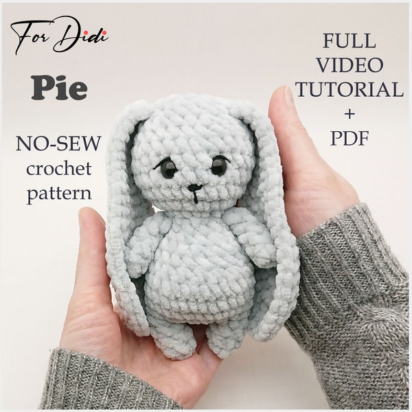 Plush little BUNNY NO SEW crochet pattern. Video Tutorial. Small amigurumi no sew quick pattern. Plush rabbit. Crochet bunny for beginners.