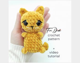 KITTEN crochet pattern – cute mini cat amigurumi plushie with full video tutorial ~Pocket Cat~