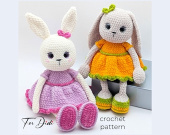Large crochet BUNNY low-sew pattern – plush rabbit amigurumi toy PDF.