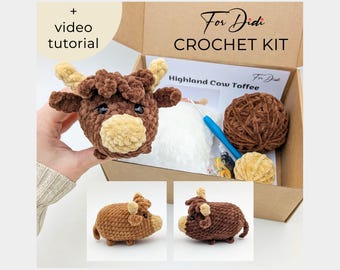 Highland Cow DIY KIT – Amigurumi plushie toy crochet pattern, materials & supplies.