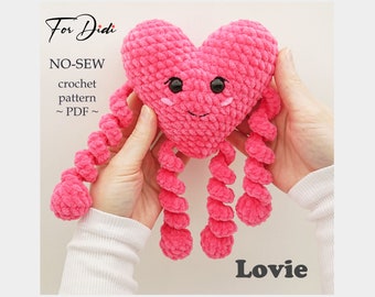 Plush HEART NO SEW crochet pattern. Amigurumi heart crochet pattern. Valentine's Day amigurumi plushie. Crochet Valentines heart toy.