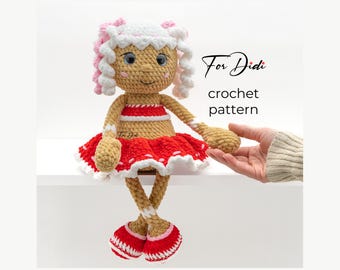 GINGERBREAD GIRL crochet pattern – large plush Christmas shelf sitter toy, doll for kids or winter home decor.