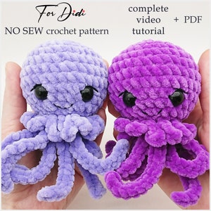 OCTOPUS no sew crochet pattern PDF and complete video tutorial.   -Octopus Umiko mini-
