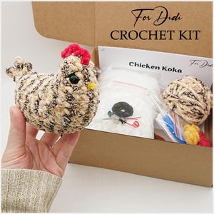 DIY crochet animal kit – Plush chicken crochet pattern and supplies, beginner crochet kit, amigurumi animal project, gift for crocheters
