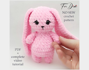 häkeln HÄSCHEN no sew Amigurumi Muster PDF und komplette Video-Anleitung. Langohrhase, kleiner Plüschhase mit Schlappohren.  -Hasen Torte-