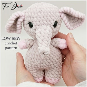 ELEPHANT low sew crochet pattern PDF.   -Elephant Ellie-