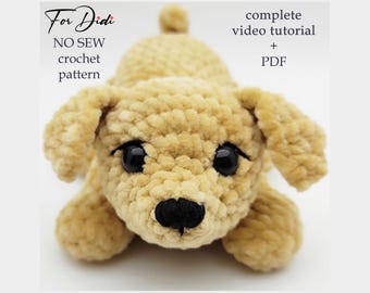 Schema all'uncinetto per un cane in PDF e video tutorial completo. Schema all'uncinetto senza cuciture per un cucciolo di peluche amigurumi. -Puppy Cooper-