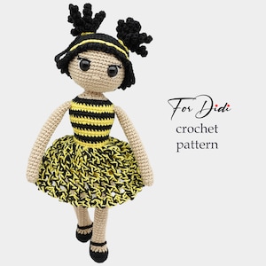 BEE DOLL crochet pattern PDF. Crochet girl doll in bee dress.   -Doll Betty-