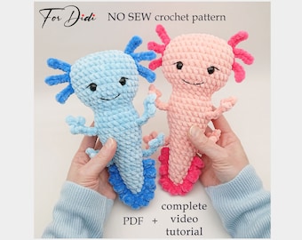 AXOLOTL no sew crochet pattern PDF and complete video tutorial.   -Axolotl Axie-