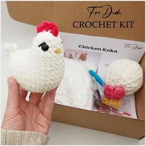 Crochet DIY kit gift - plush CHICKEN crochet pattern with supplies, easy crochet kit, amigurumi plushies, crocheter gifts, DIY amigurumi kit