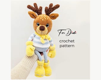 DEER crochet pattern – large plush reindeer, long-legged fawn amigurumi PDF.