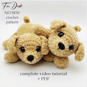 Plush DOG crochet pattern. Amigurumi dog no sew crochet pattern. Crochet cute puppy pattern PDF. Crochet pet complete video tutorial.