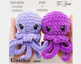 Plush octopus NO SEW crochet pattern. Video tutorial. Amigurumi octopus pattern. Octopus pattern for beginners. Crochet toy easy pattern.
