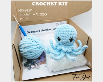 Crochet toy KIT. Plush octopus crochet pattern, video tutorial. Crochet animal kit. Amigurumi DIY kit. DIY crochet kit. Crochet octopus kit.