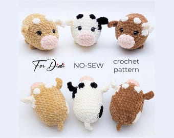 COW crochet pattern PDF – no sew amigurumi plush dairy cow, little loaf toy, palm size calf.