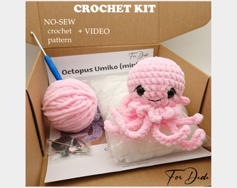 KIT CROCHET peluche poulpe. Modèle au crochet sans couture, tutoriel vidéo. Kit de bricolage amigurumi. Kit animal au crochet. Jouet au crochet DIY. Poulpe Amigurumi