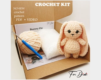 KIT animal au crochet. Modèle de lapin en peluche au crochet, tutoriel vidéo. Kit de bricolage amigurumi. Jouet au crochet DIY. Motif lapin Amigurumi. Lapin au crochet