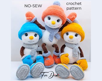 SCHNEEMANN Häkelanleitung - großer no sew Plüsch-Weihnachtsvogel, winterliches Wohndekor.