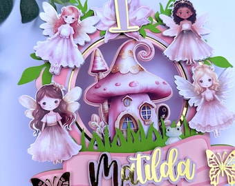 Personalised Fairy Cake Topper / Fairy First Birthday / Handmade topper / Girls Topper / Name and Age Topper