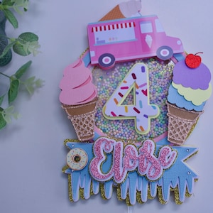 Personalised Ice Cream Cake Topper / Shaker Ice Cream Topper / Ice Cream Truck / Name and Age / Layered /3D