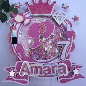 Personalisierte rosa Barbie Cake Topper / Name und Alter / Shaker / LED-Topper