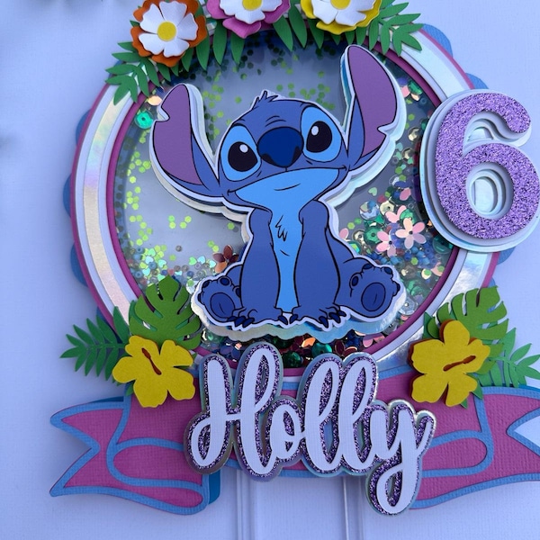 Personalised Stitch Cake Topper / Handmade / LED Light Up Stitch Cake Topper / Shaker Stitch Cake Topper / Name and Age