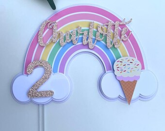 Ice Cream Cone & Number "1" Cake Topper - 7.87" Tall Acrylic First Birthday Decor (Pink & Blue) - View #8