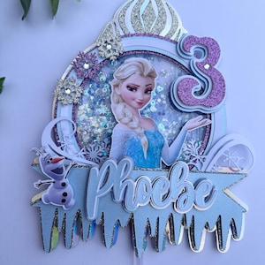 Personalised Frozen Cake Topper / Retro Cake Topper /Shaker Cake topper / Elsa Birthday / Name and Age Topper
