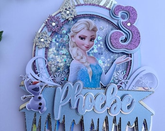 Personalised Frozen Cake Topper / Retro Cake Topper /Shaker Cake topper / Elsa Birthday / Name and Age Topper